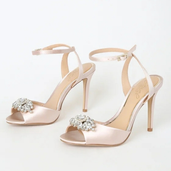 Lulus Shoes - Champagne Satin Rhinestone Ankle Strap Heels